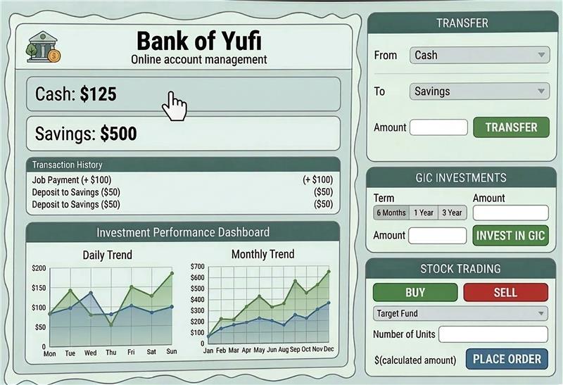 YUFI Life-Management Dashboard — student game interface